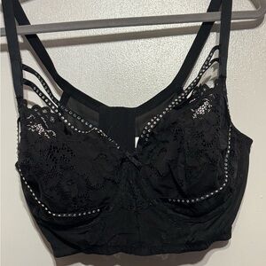 Cacique Elegant Black Lace & Rhinestone Bra